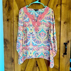 Beautiful Indian inspired 3/4 sleeve top. Multicolored and very flowy